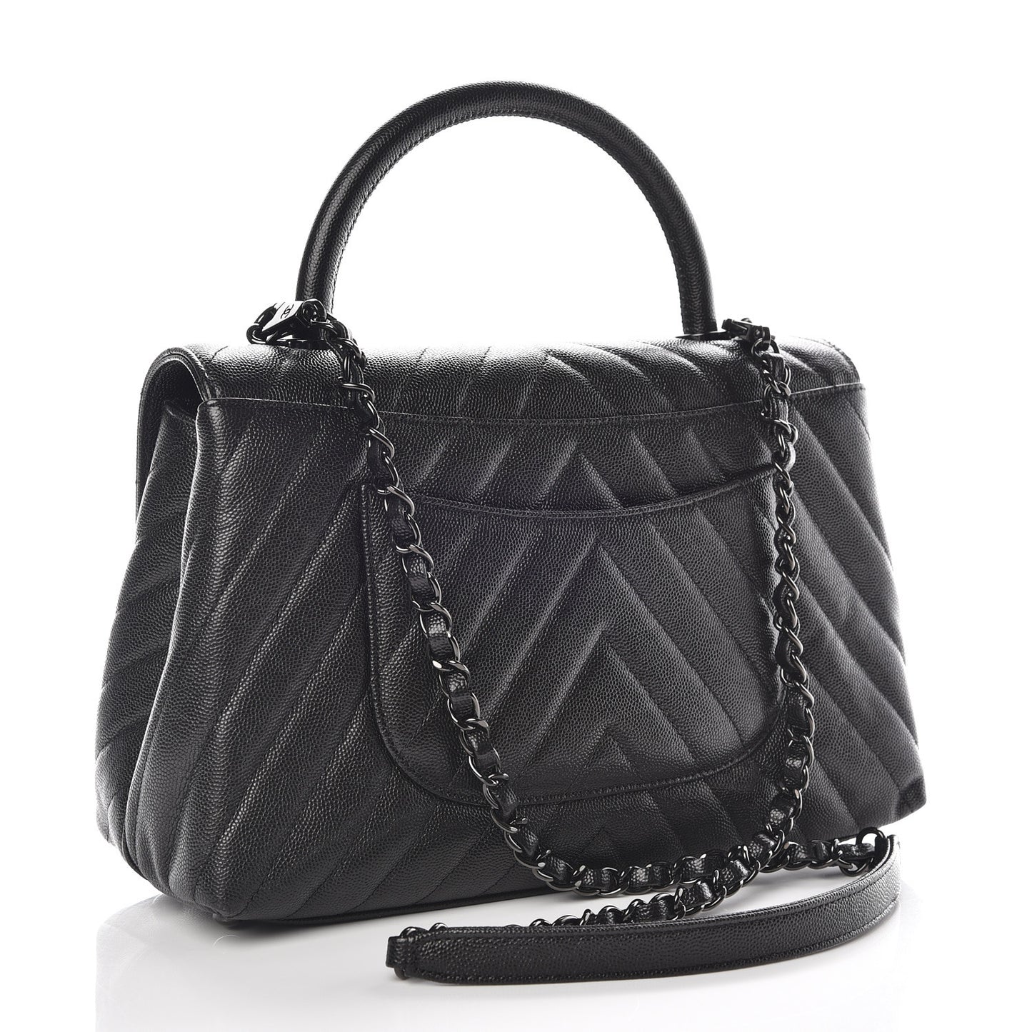 Caviar Chevron Quilted Small Coco Handle Flap So Black