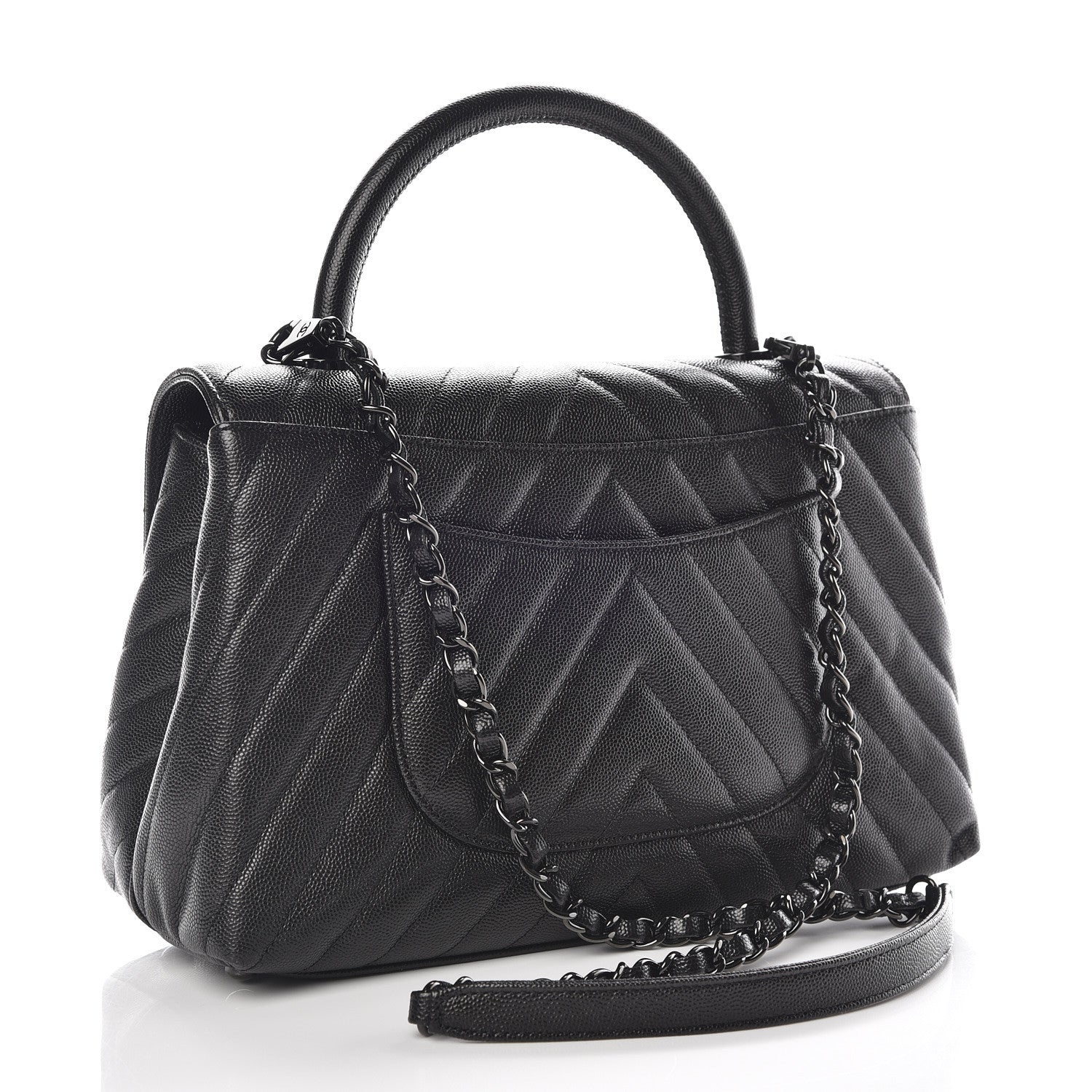 Chanel Caviar Chevron Quilted Small Coco Handle Flap So Black 3 of 10