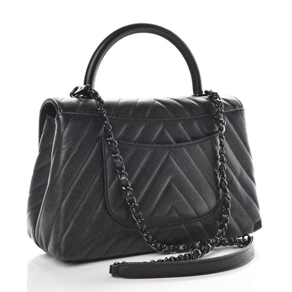Chanel Caviar Chevron Quilted Small Coco Handle Flap So Black 3 of 10