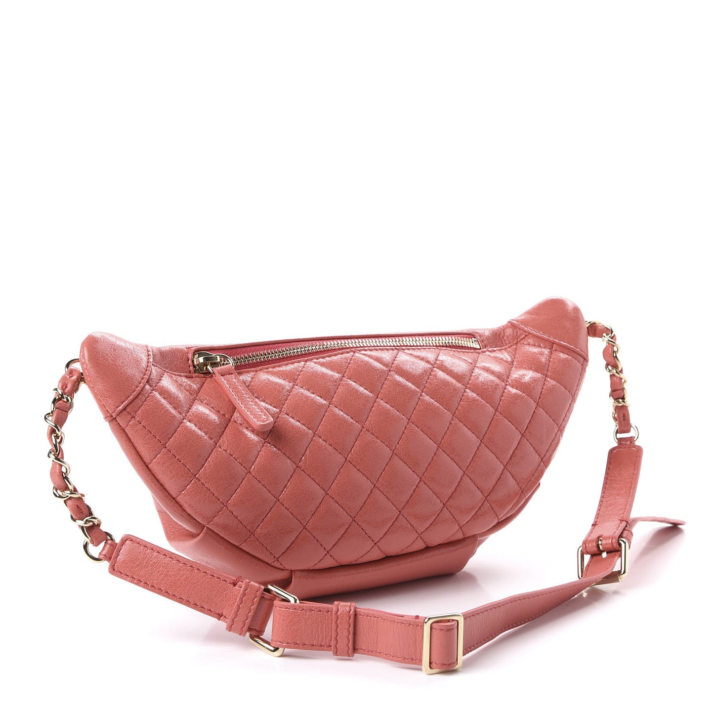 Crumpled Glazed Lambskin Quilted Waist Bag Fanny Pack Pink