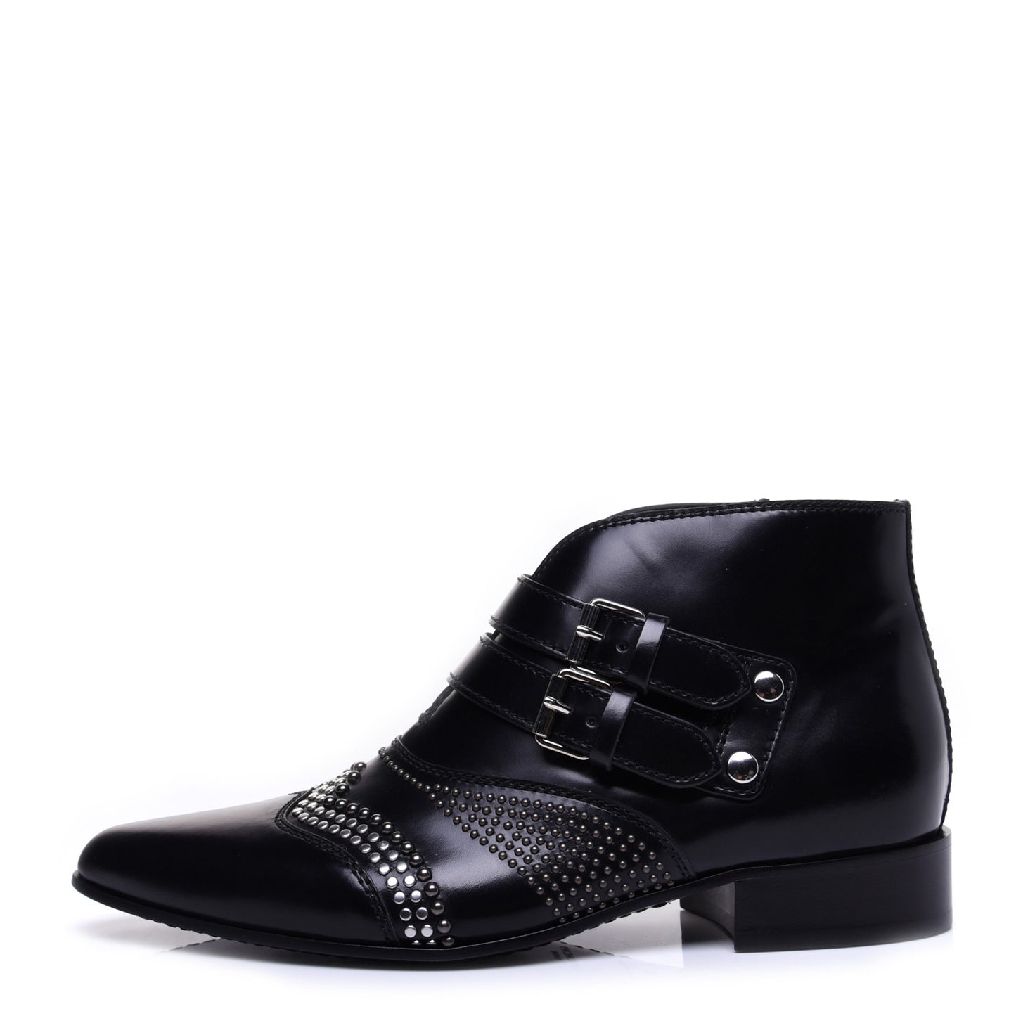 Calfskin Studded Punk Ankle Boots 36 Black