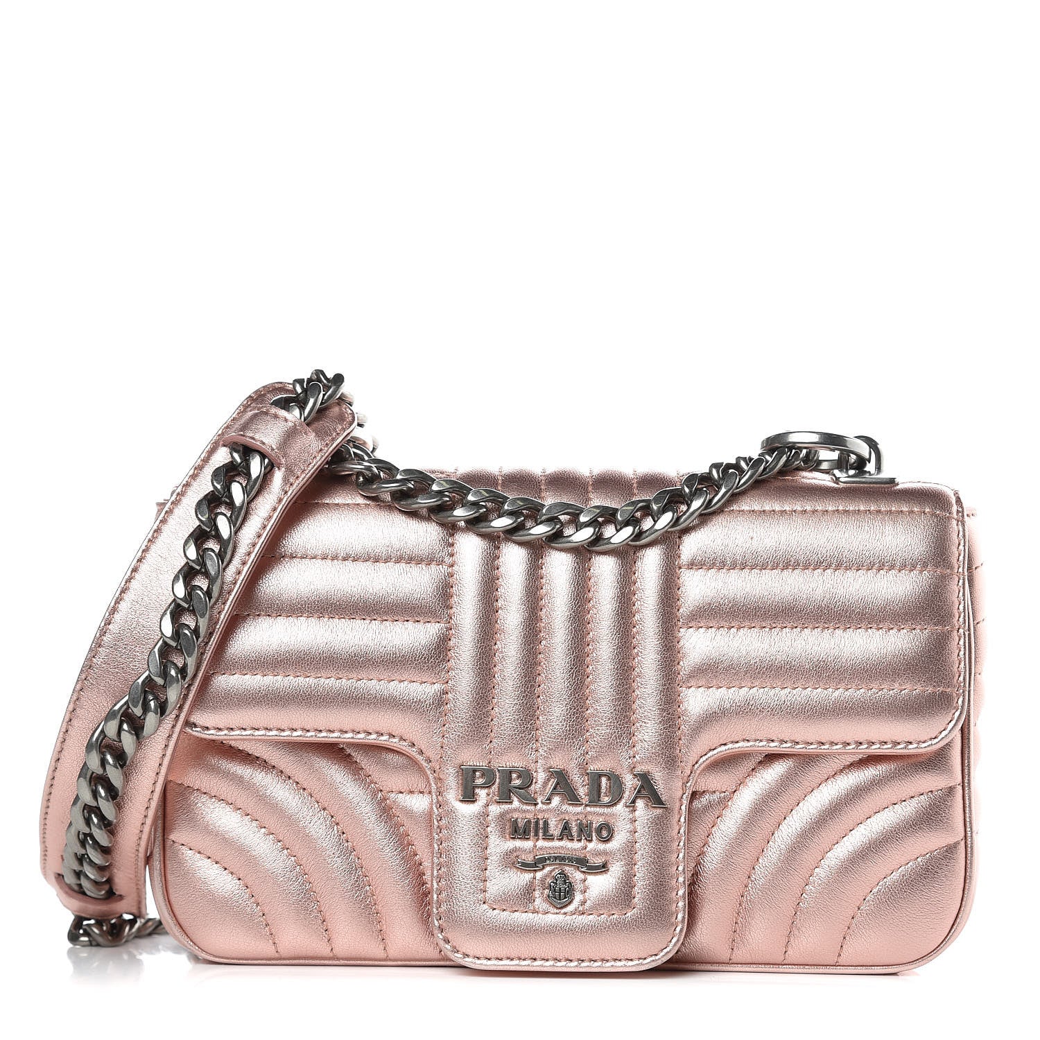 Prada Nappa Impunture Diagramme Small Chain Flap Shoulder Bag Rosa Mordore 1 of 11
