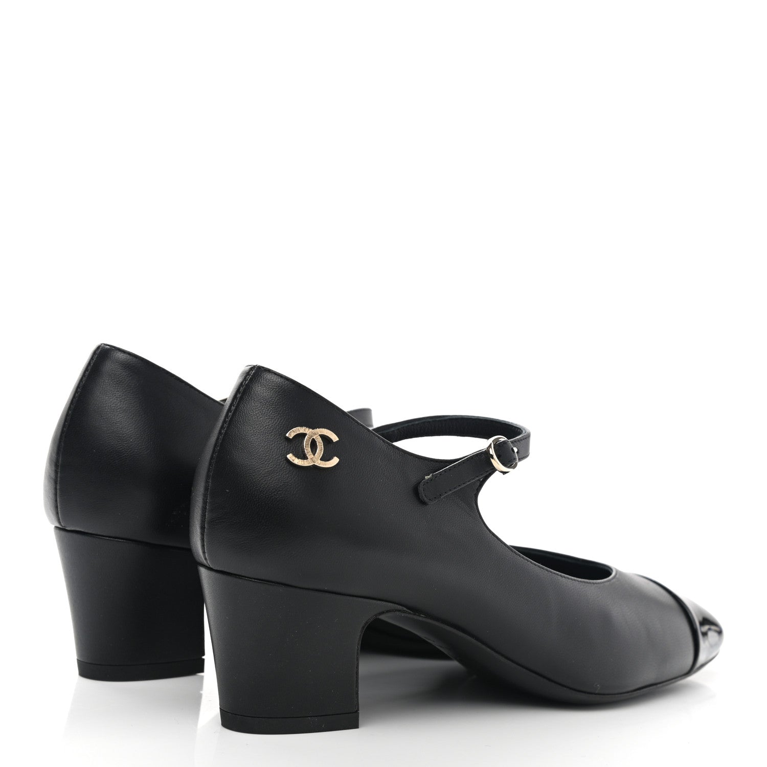 Chanel Patent Lambskin Cap Toe Mary Jane Mid Heel Strap Pumps 36 Black 7 of 20