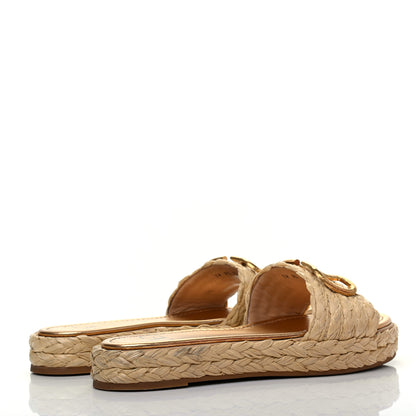 Valentino Garavani Raffia Vlogo Espadrille 5mm Flat Slide Sandals 38 Natural 4 of 15