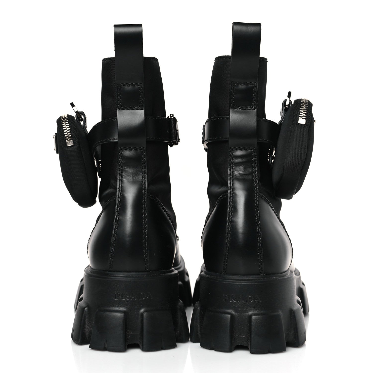 Prada Spazzolato Rois Re-Nylon Metal Triangle Logo Mens Monolith Pouch Pocket 60mm Combat Boots 9.5 Black 5 of 9