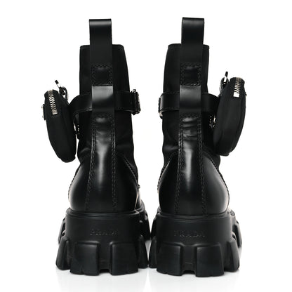 Prada Spazzolato Rois Re-Nylon Metal Triangle Logo Mens Monolith Pouch Pocket 60mm Combat Boots 9.5 Black 5 of 9