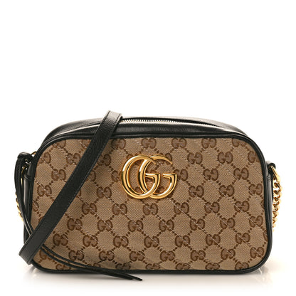 Gucci Monogram Matelasse Diagonal Small GG Marmont Chain Shoulder Bag Beige Black 1 of 11