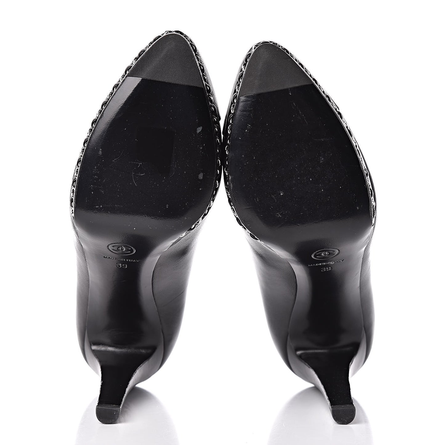 Lambskin CC Cap Toe Platform Chain Pumps 39 Black