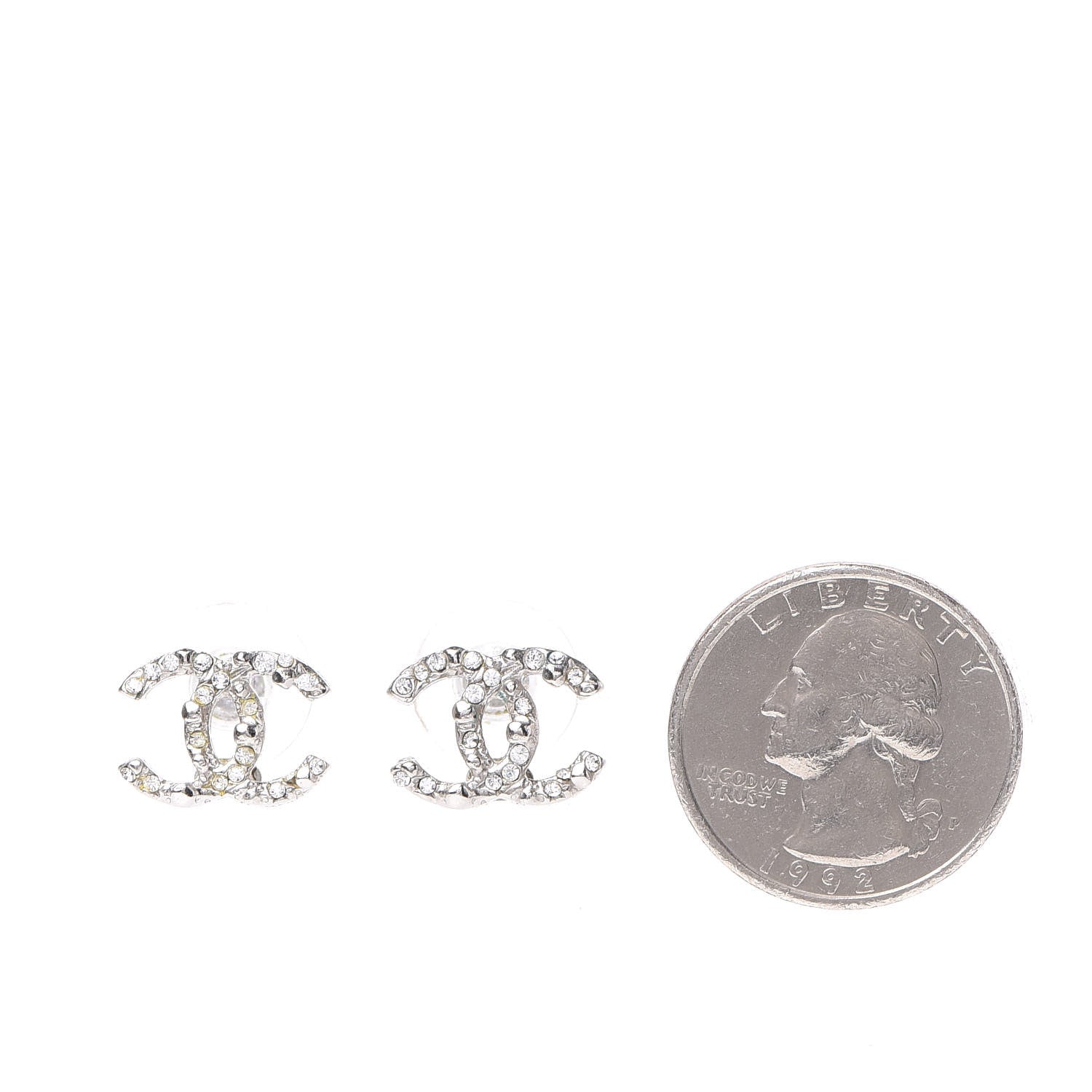 Chanel Crystal CC Earrings Silver 2 of 5