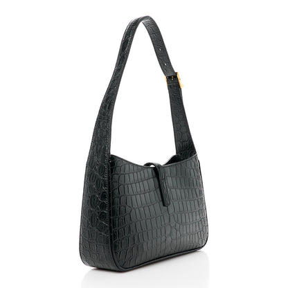 Saint Laurent SAINT LAURENT Calfskin Crocodile Embossed LE 5 A 7 Hobo Black 3 of 9