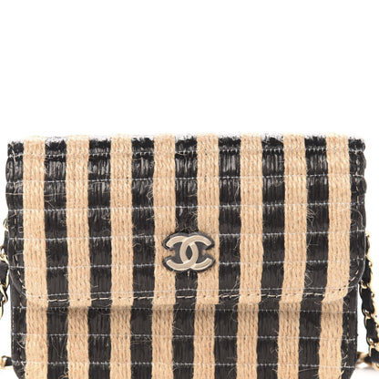 Chanel Raffia Jute Striped Belt Bag Black Beige 12 of 13