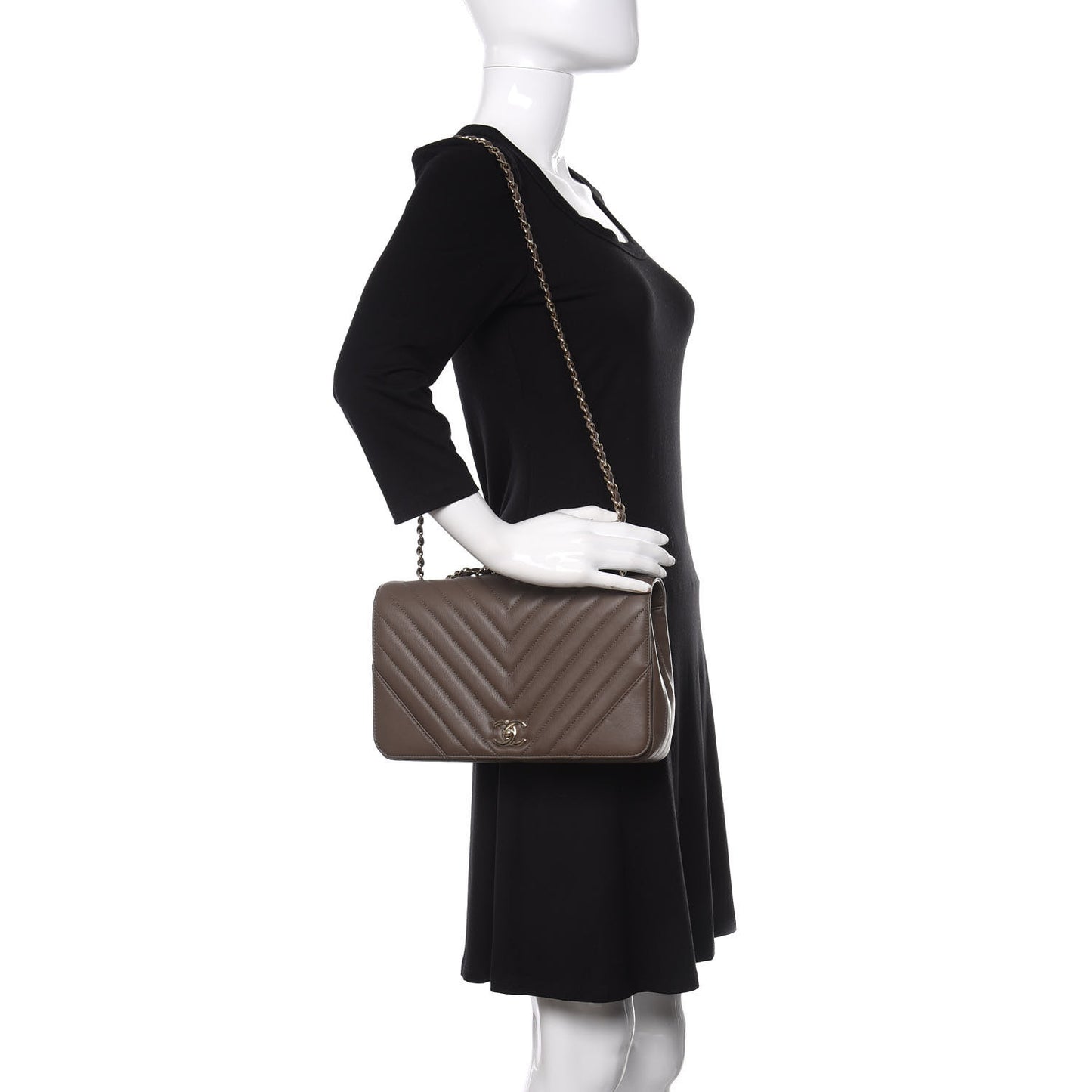 Calfskin Chevron Quilted Medium Statement Flap Khaki