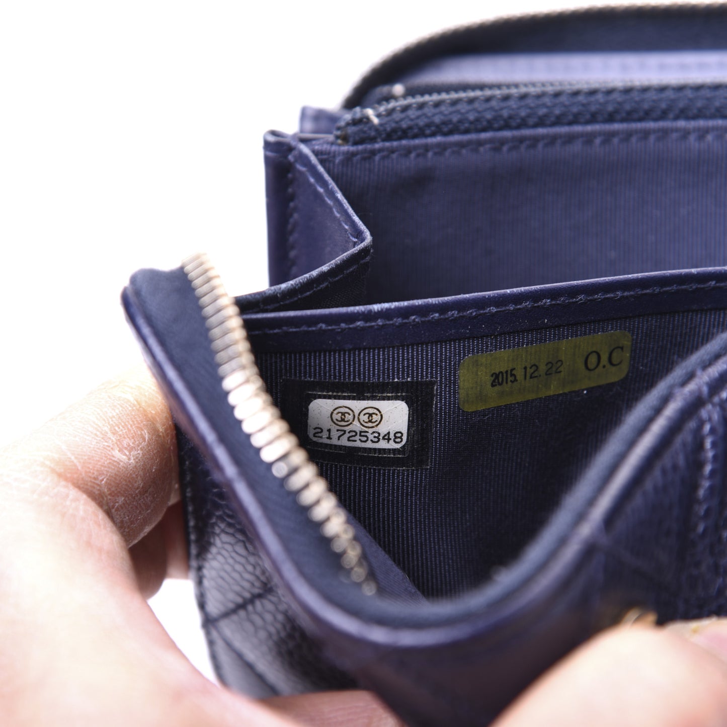 Caviar Quilted Large Gusset Zip Around Wallet Navy