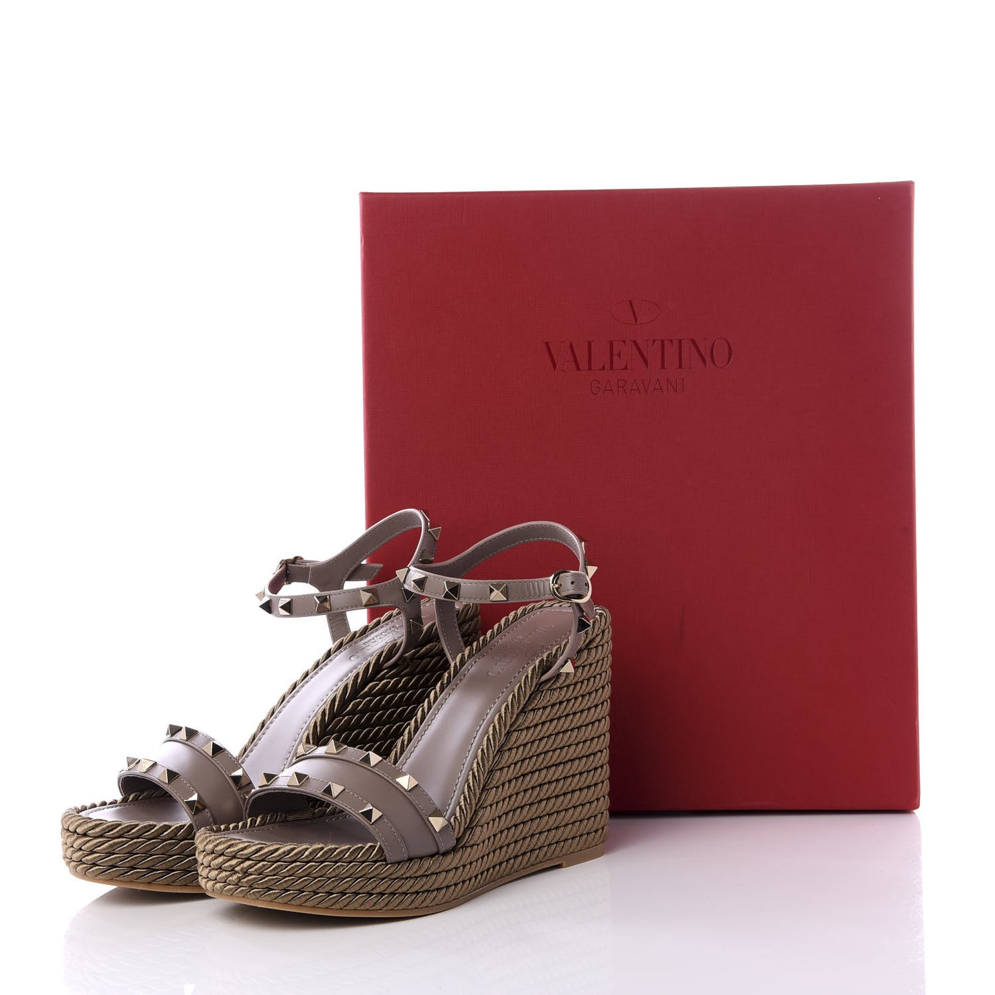 Silk Calfskin Rockstud Torchon Espadrille Wedge Sandals 38 Clay