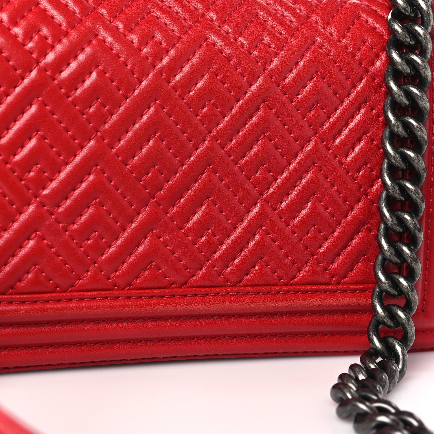 Chanel Lambskin Geometric Chevron Quilted Medium Boy Flap Red 12 of 13