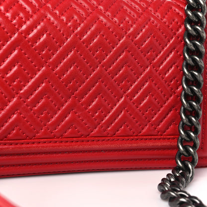 Chanel Lambskin Geometric Chevron Quilted Medium Boy Flap Red 12 of 13
