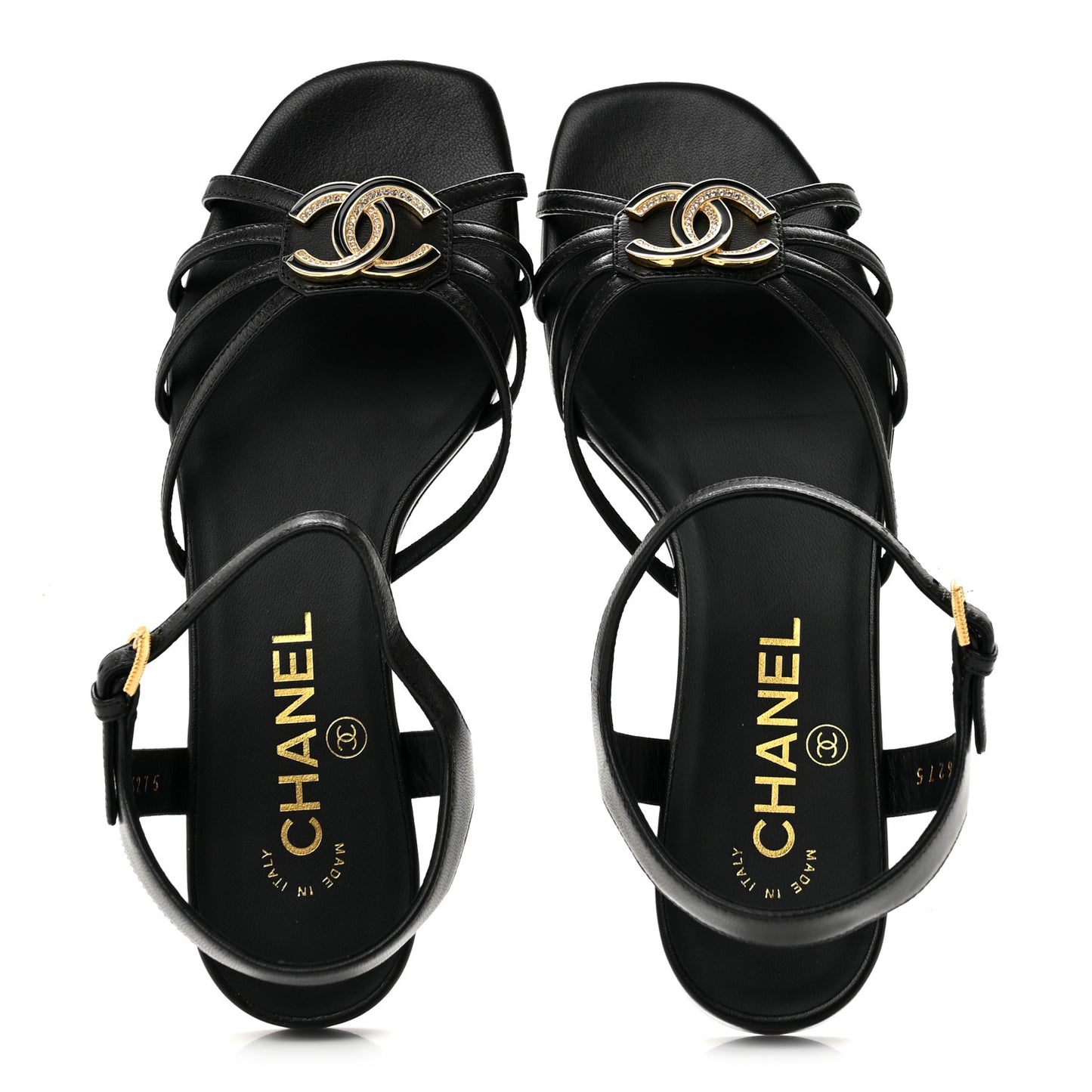 Lambskin Crystal CC Sandals 35.5 Black