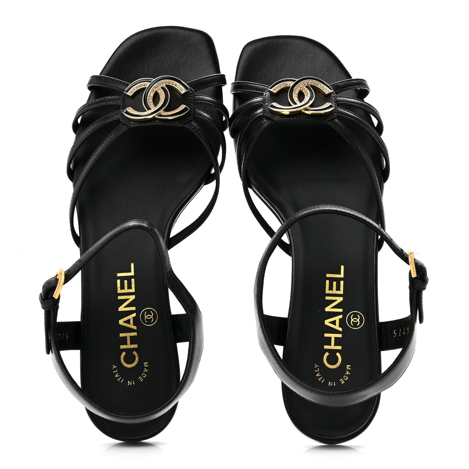 Chanel Lambskin Crystal CC Sandals 35.5 Black 2 of 10