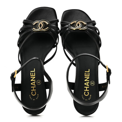 Chanel Lambskin Crystal CC Sandals 35.5 Black 2 of 10