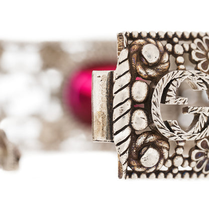 Gucci Sterling Silver Crystal Interlocking G Bangle Bracelet Red 5 of 6