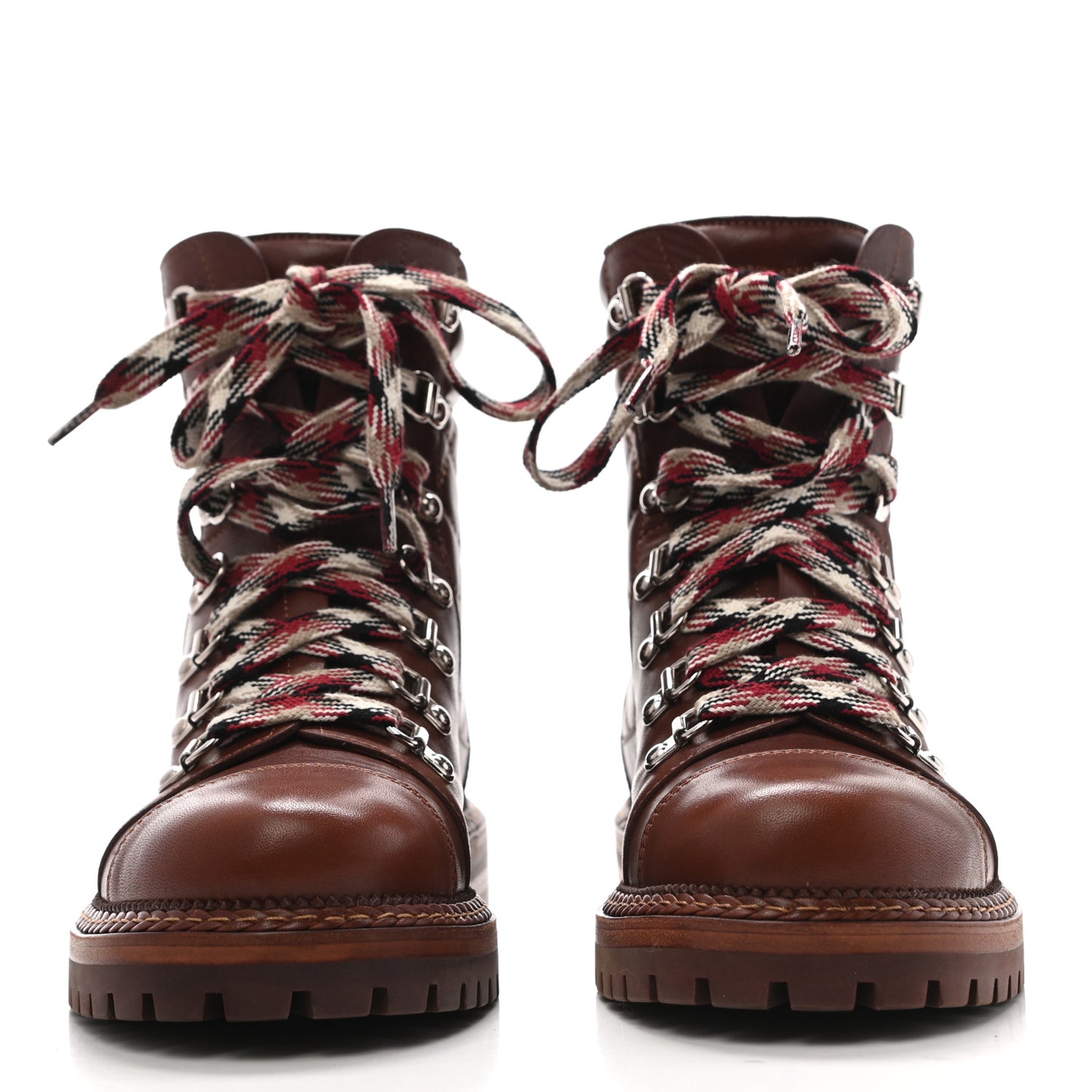 Lambskin Quilted Lace Up Boots 37 Brown