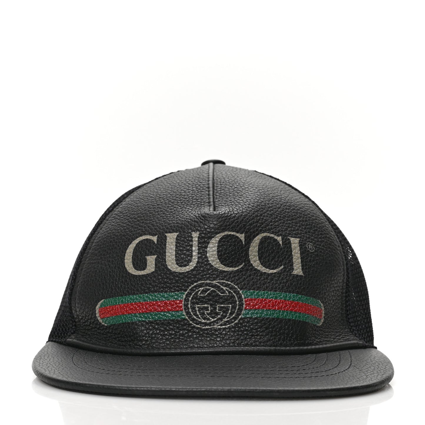 Grained Calfskin Logo Baseball Hat S Black