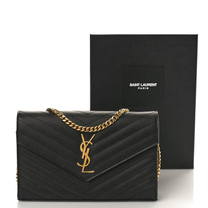 Saint Laurent Grain De Poudre Matelasse Chevron Monogram Chain Wallet Black 9 of 9