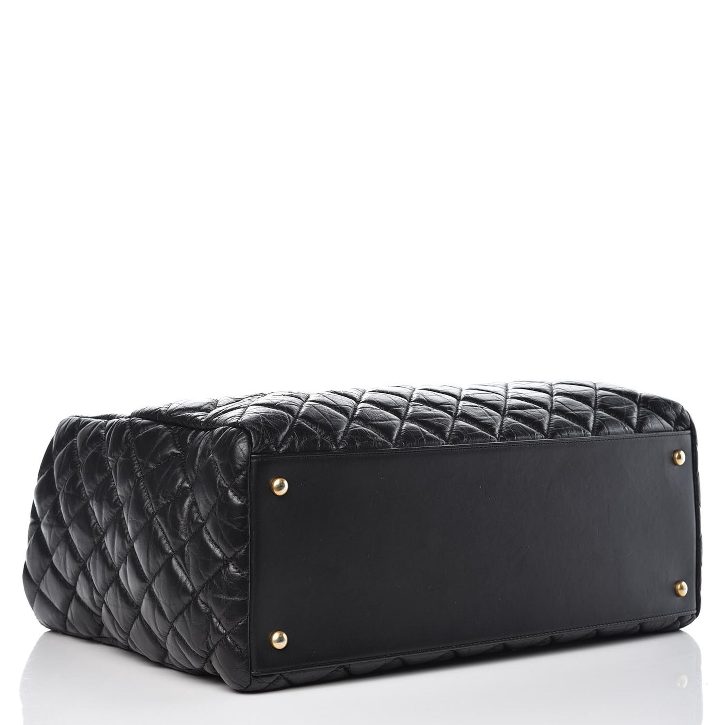 Aged Calfskin Quilted Large Coco Handle Shopping Tote Black