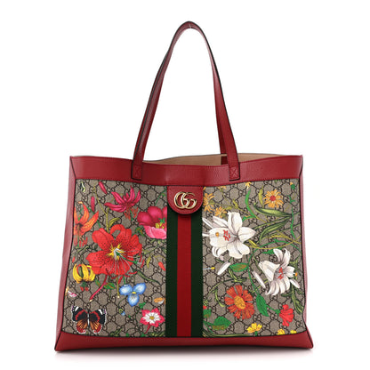 Gucci GG Supreme Monogram Flora Web Large Ophidia Tote Red 1 of 15