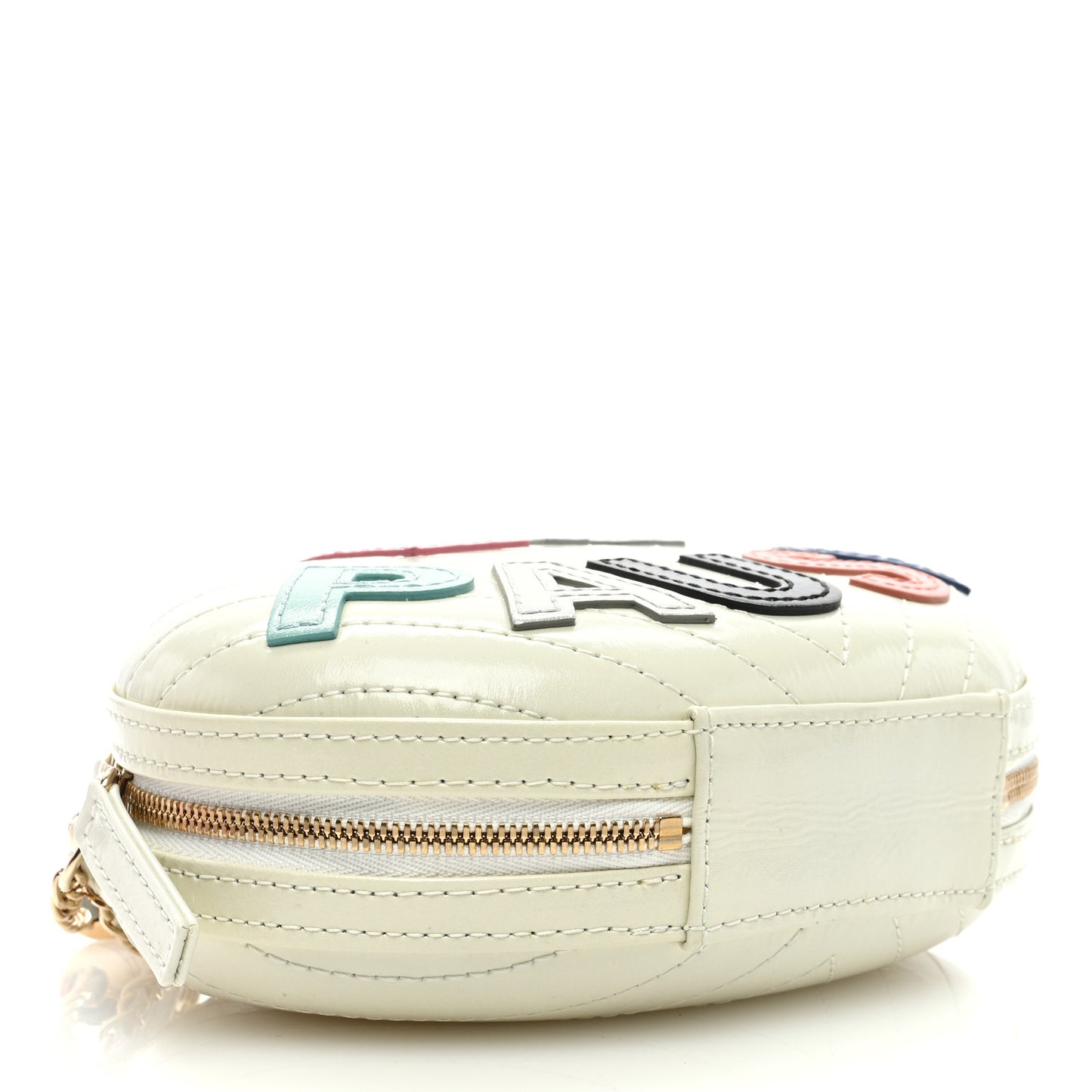 Embroidered Lambskin Chevron Quilted La Pausa Evening Bag White