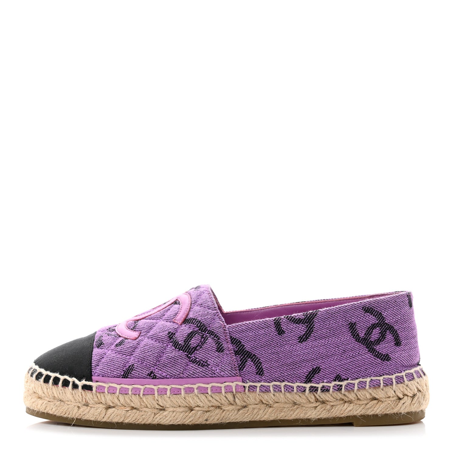 Chanel Cotton Jacquard Grosgrain CC Print Espadrilles 38 Purple Black 1 of 11