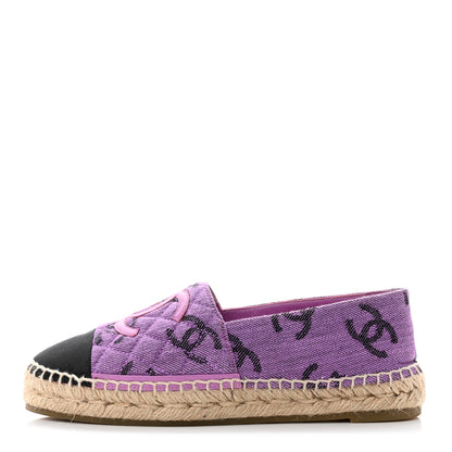 Chanel Cotton Jacquard Grosgrain CC Print Espadrilles 38 Purple Black 1 of 11