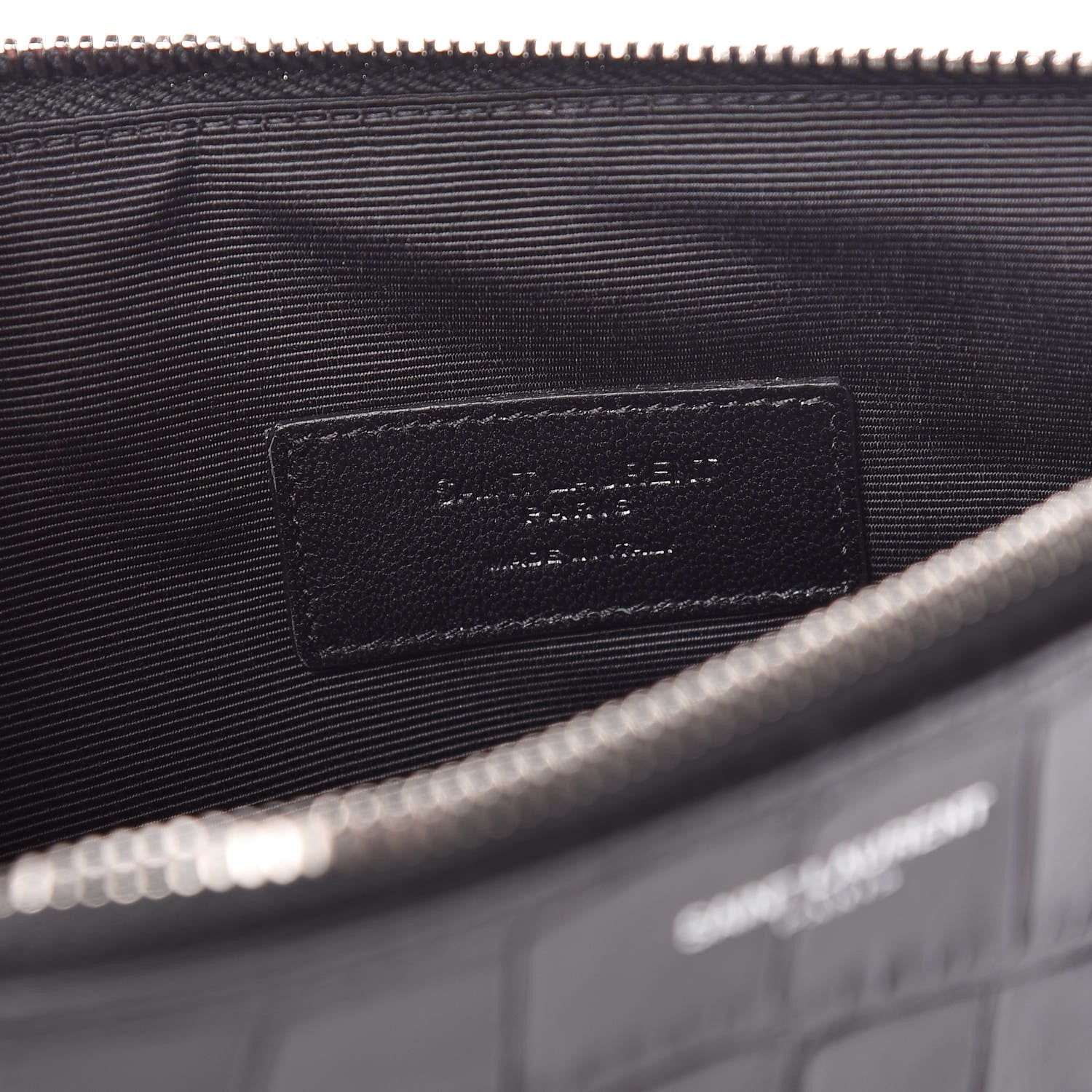 Saint Laurent Calfskin Crocodile Embossed Zip Mini Tablet Sleeve Black 6 of 7