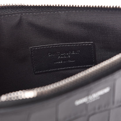Saint Laurent Calfskin Crocodile Embossed Zip Mini Tablet Sleeve Black 6 of 7