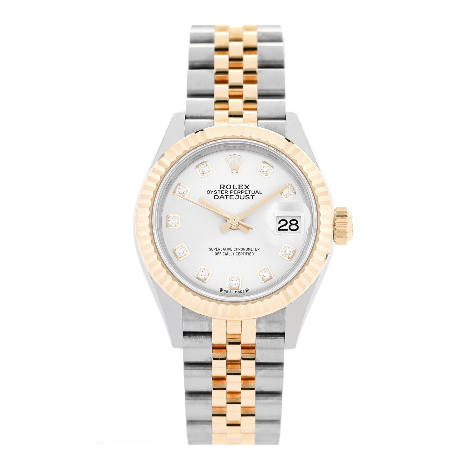Rolex Stainless Steel 18K Yellow Gold Diamond 28mm Oyster Perpetual Datejust Watch Silver 279173 1 of 5
