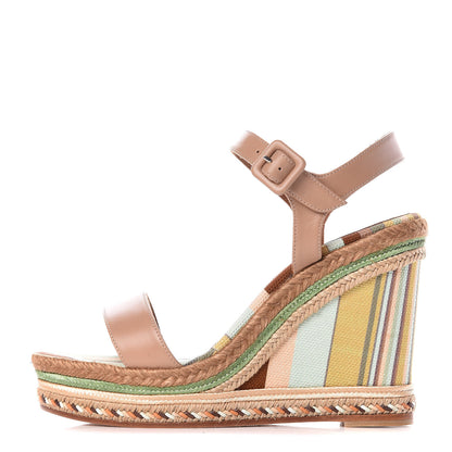 Valentino Garavani Canvas Calfskin Native Couture 1975 Espadrille Wedge Sandals 38 Alpaca Multicolor 1 of 11