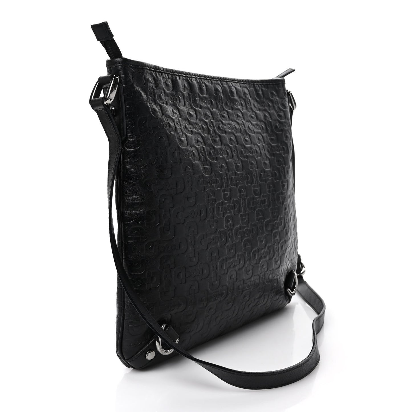 Calfskin Horsebit Embossed Abbey Messenger Black