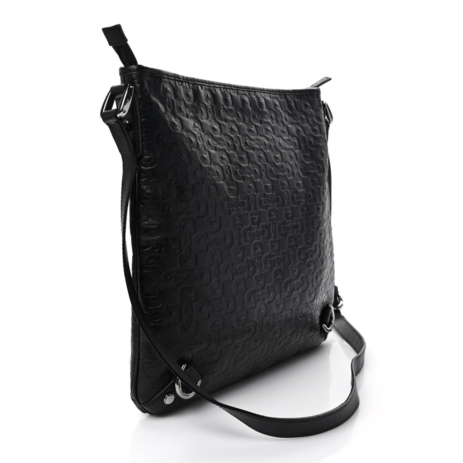 Gucci Calfskin Horsebit Embossed Abbey Messenger Black 3 of 9