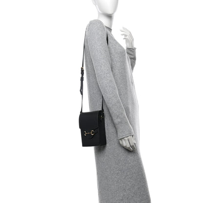 Gucci Dollar Calfskin Vertical Horsebit 1955 Crossbody Bag Black 2 of 11