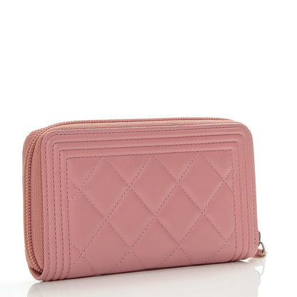 Chanel Lambskin Quilted Small Boy Zip Around Wallet Pink 3 of 7