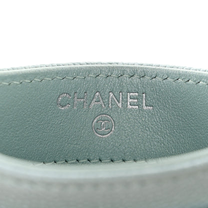 Chanel Metallic Caviar Chevron Quilted Vintage Mademoiselle Card Holder Light Blue 6 of 8