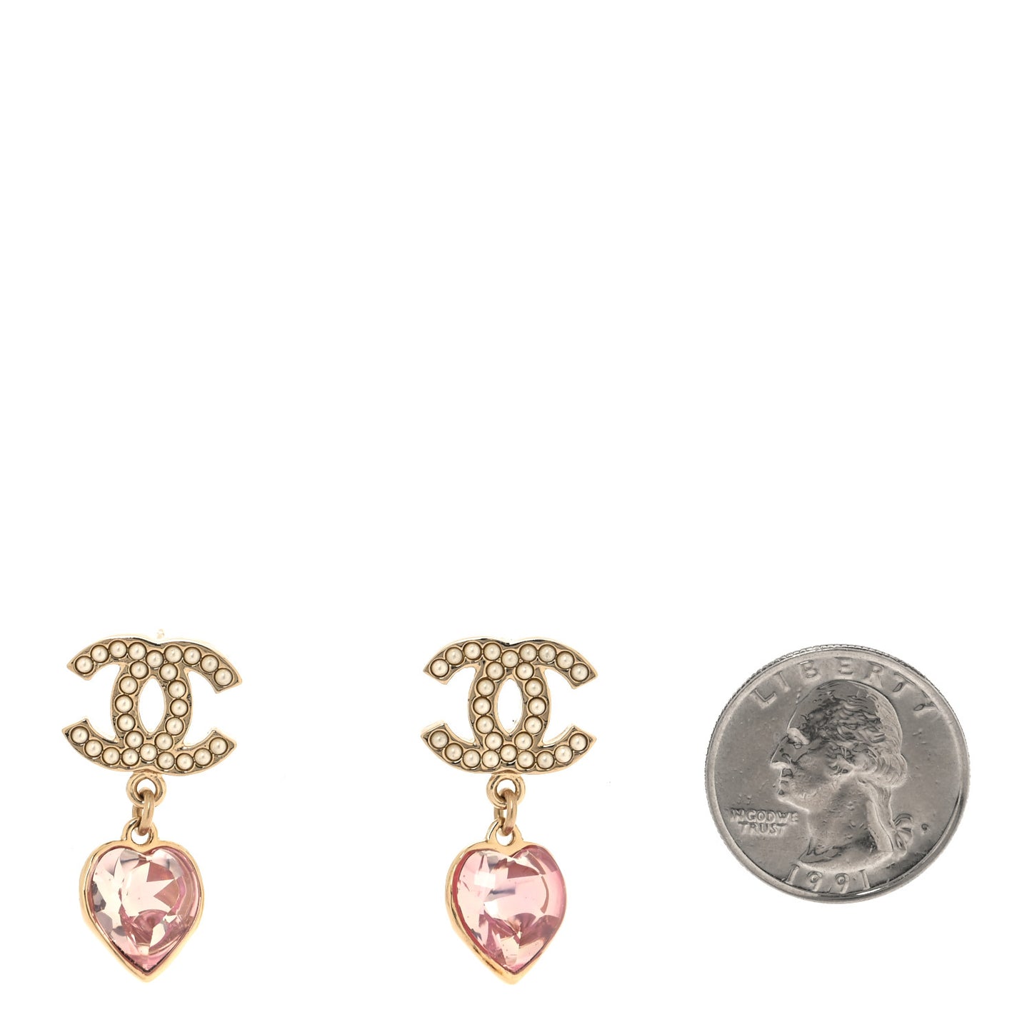Crystal Heart CC Drop Earrings Pink Gold