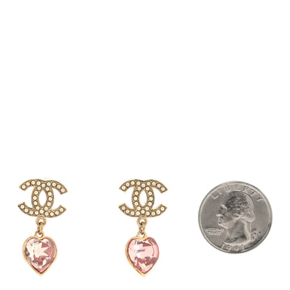 Chanel Crystal Heart CC Drop Earrings Pink Gold 2 of 5