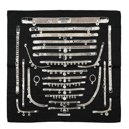 Hermes Silk Embroidered Le Tresor De Medor Scarf 90 Black White Gold 1 of 7
