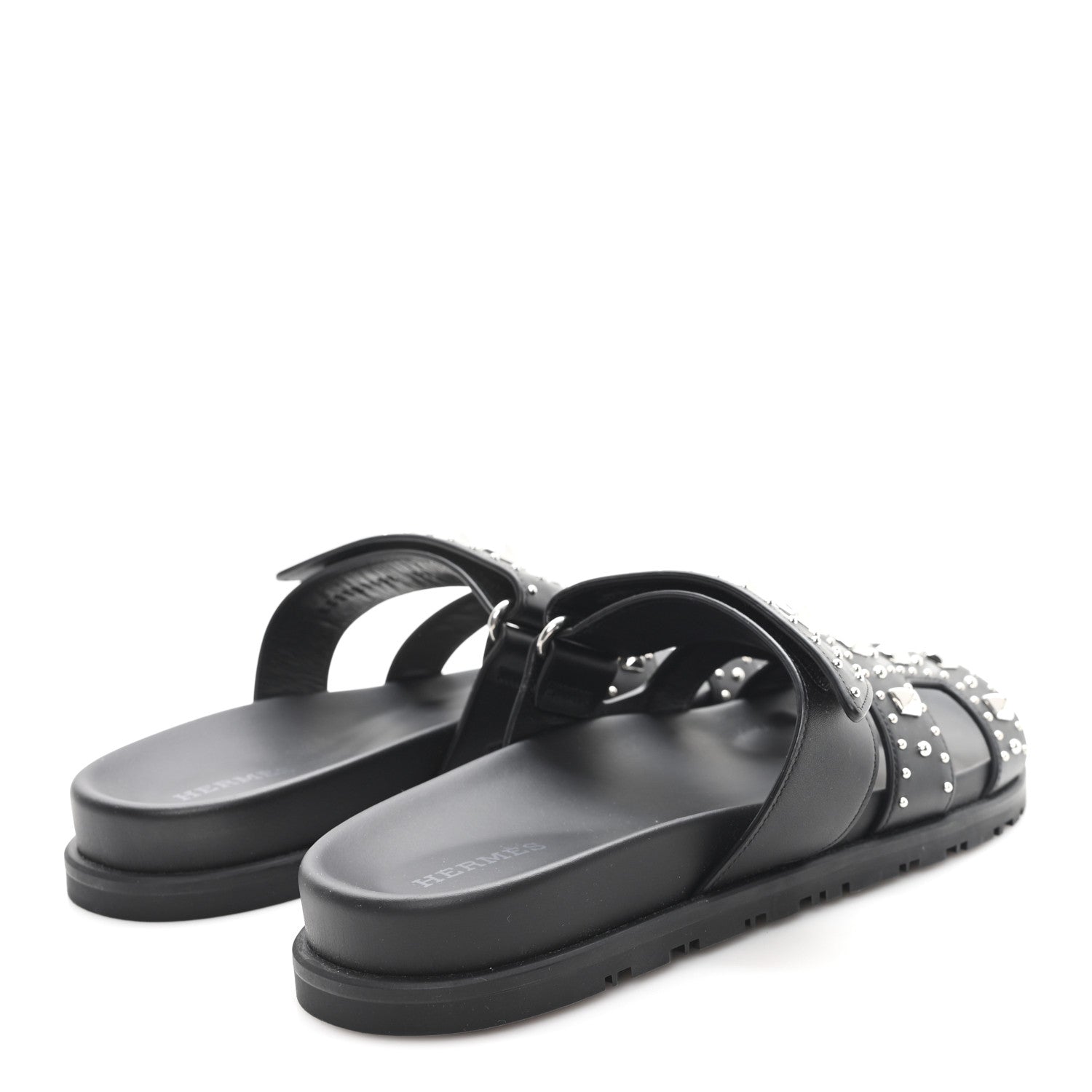 Hermes Calfskin Medor Studded Womens Chypre Sandals 37 Black 5 of 10
