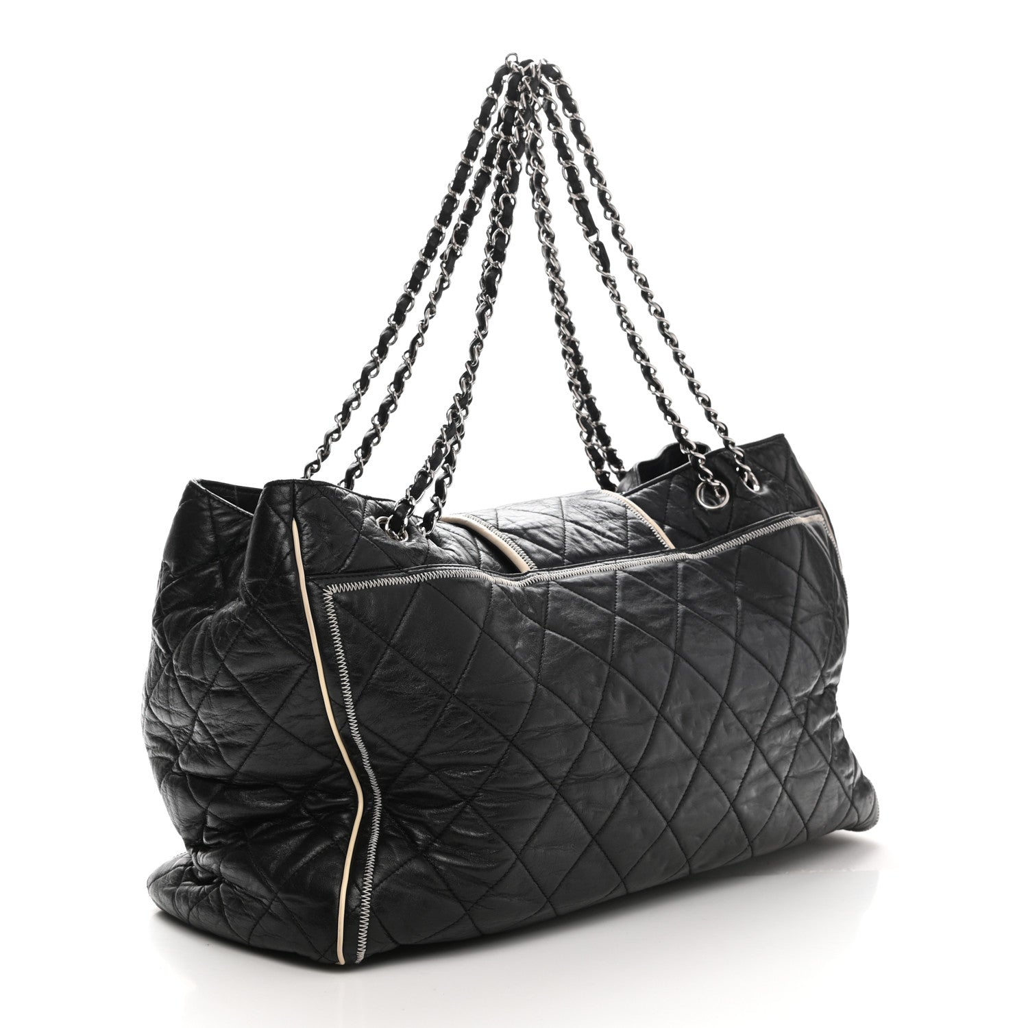 Chanel Lambskin Quilted Large East West Tote Black 3 of 11