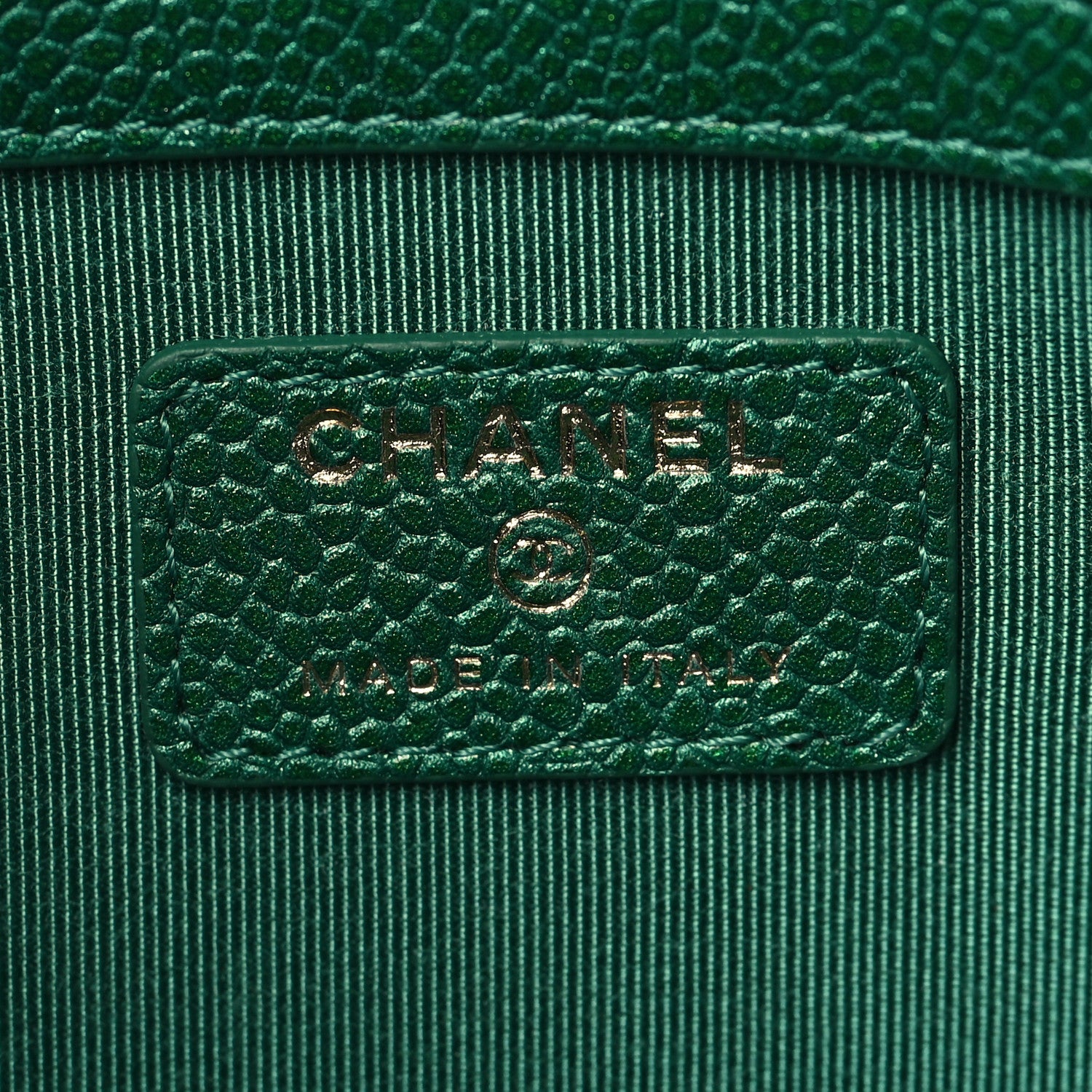 Chanel Metallic Caviar Quilted Medium Cosmetic Case Green 6 of 8