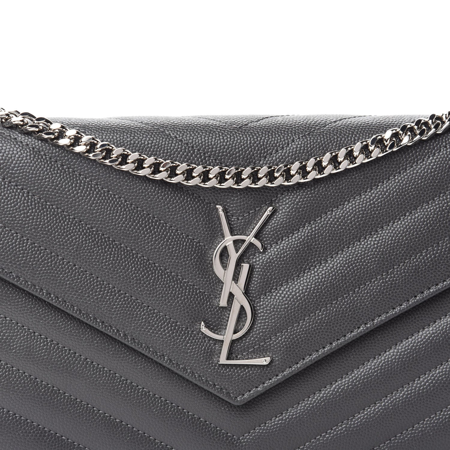 Saint Laurent Grain De Poudre Matelasse Chevron Monogram Chain Wallet Earth 10 of 11