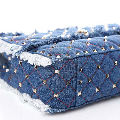 Valentino Garavani Denim Fringe Medium Rockstud Spike Shoulder Bag Blue 7 of 9