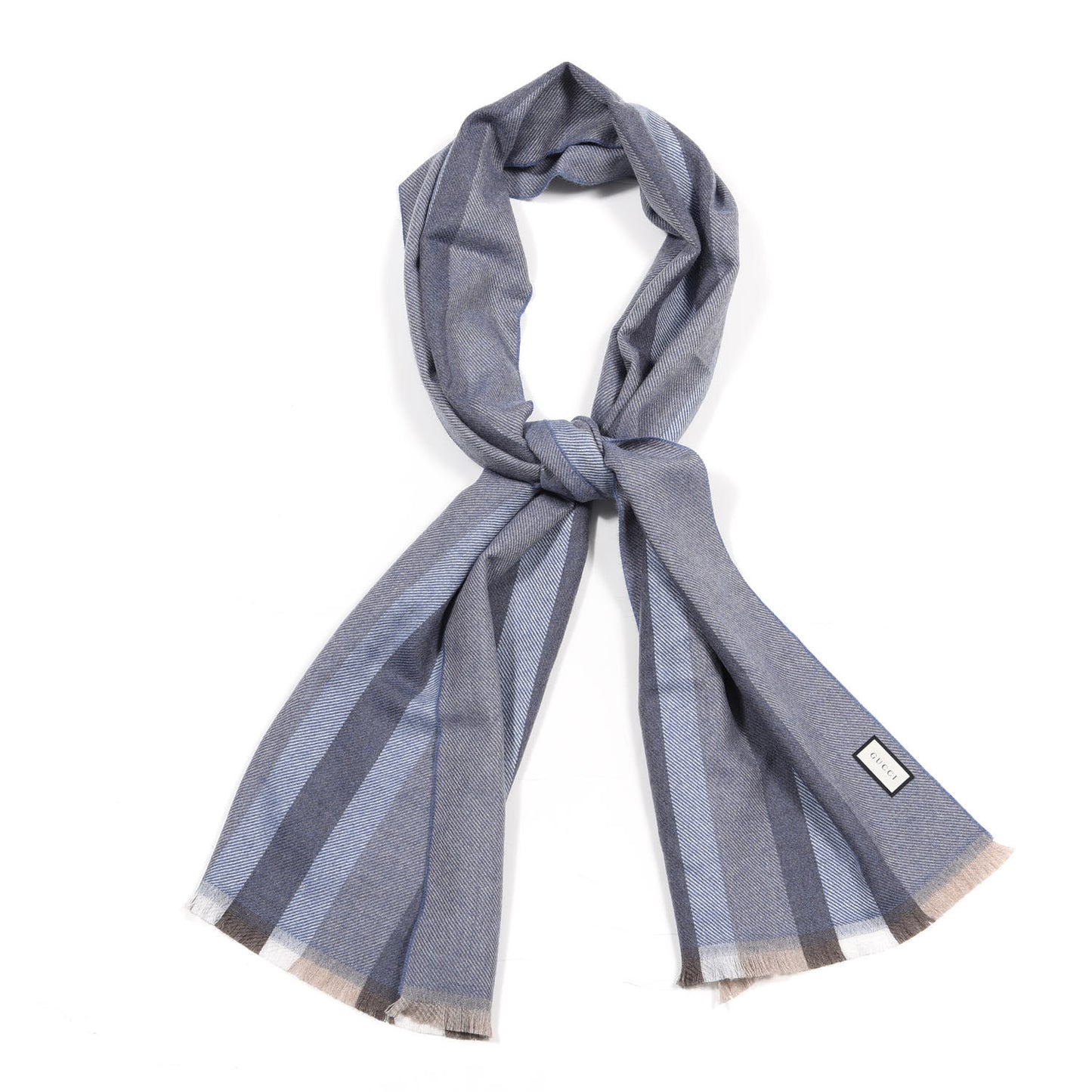 Wool Knit Stripe Scarf Blue